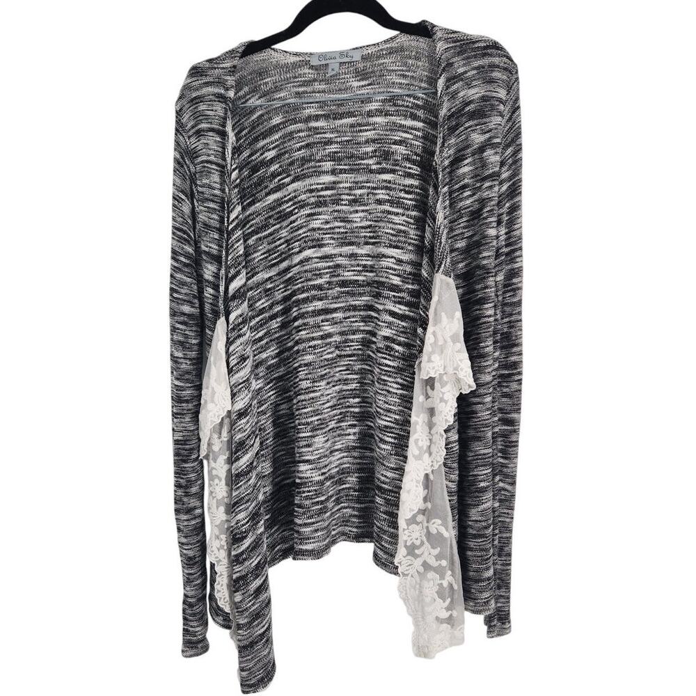 Olivia Sky Gray Lace Trim Open Front Cardigan - Women's XL Extra Large